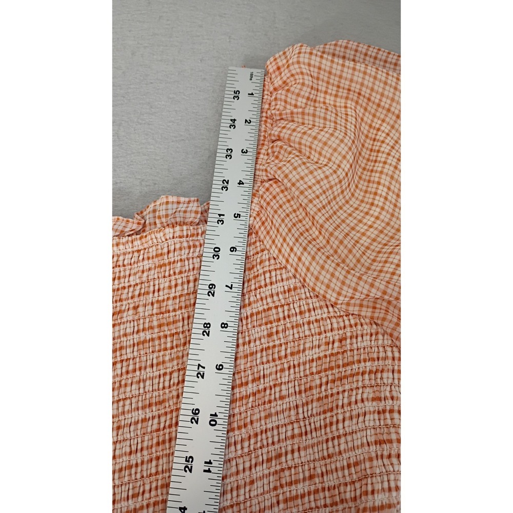 LC Lauren Conrad Peach Orange White Gingham Cottagecore Chiffon Dress Large - Picture 5 of 14